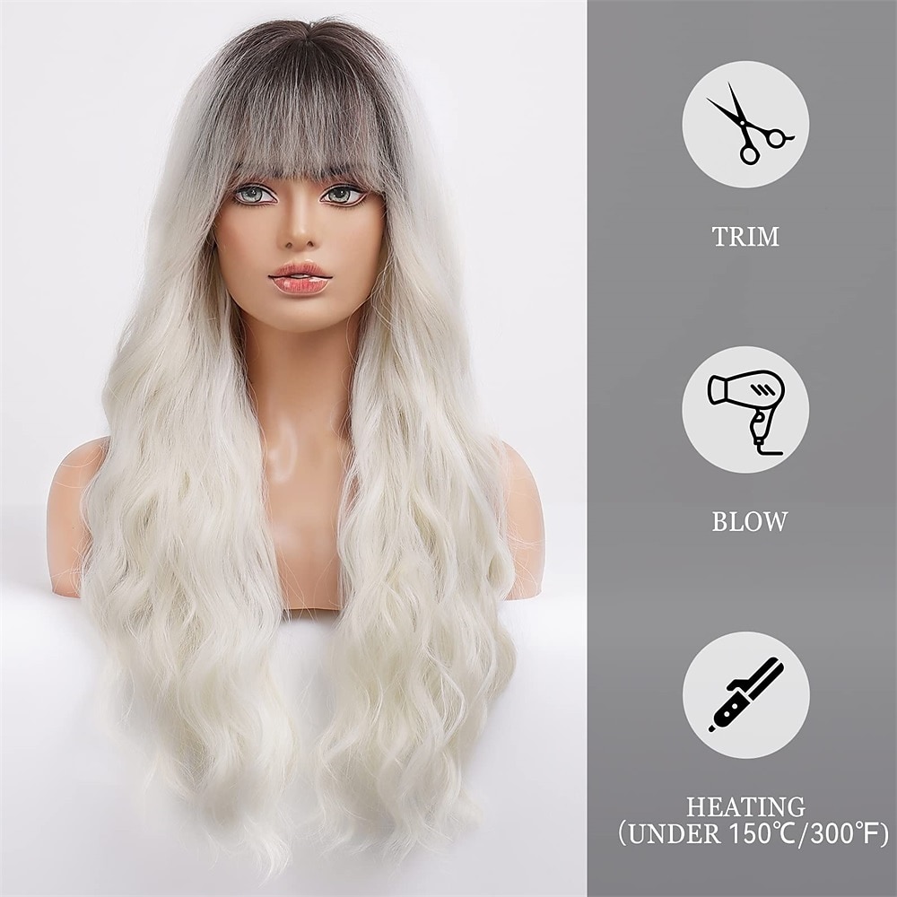 lange roze golvende pruik voor vrouwen ombre roze pruik donkere wortel 26 inch met pony krullend golvende pruik natuurlijk ogende synthetische hittebestendige vezel pruik voor dagelijks feestgebruik 2025 - $28.99 –P14