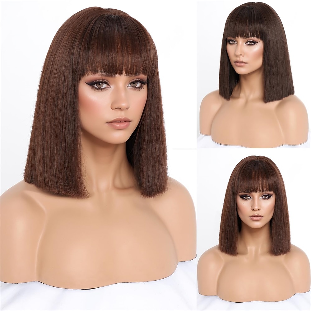 Peluca de carnaval 2026 Rubio Negro Marrón Recto Bob Corta Peluca sintética para festival Carnaval Desfile Cabello para disfraz de cosplay para Mujer 2026 - $24.99 –P6