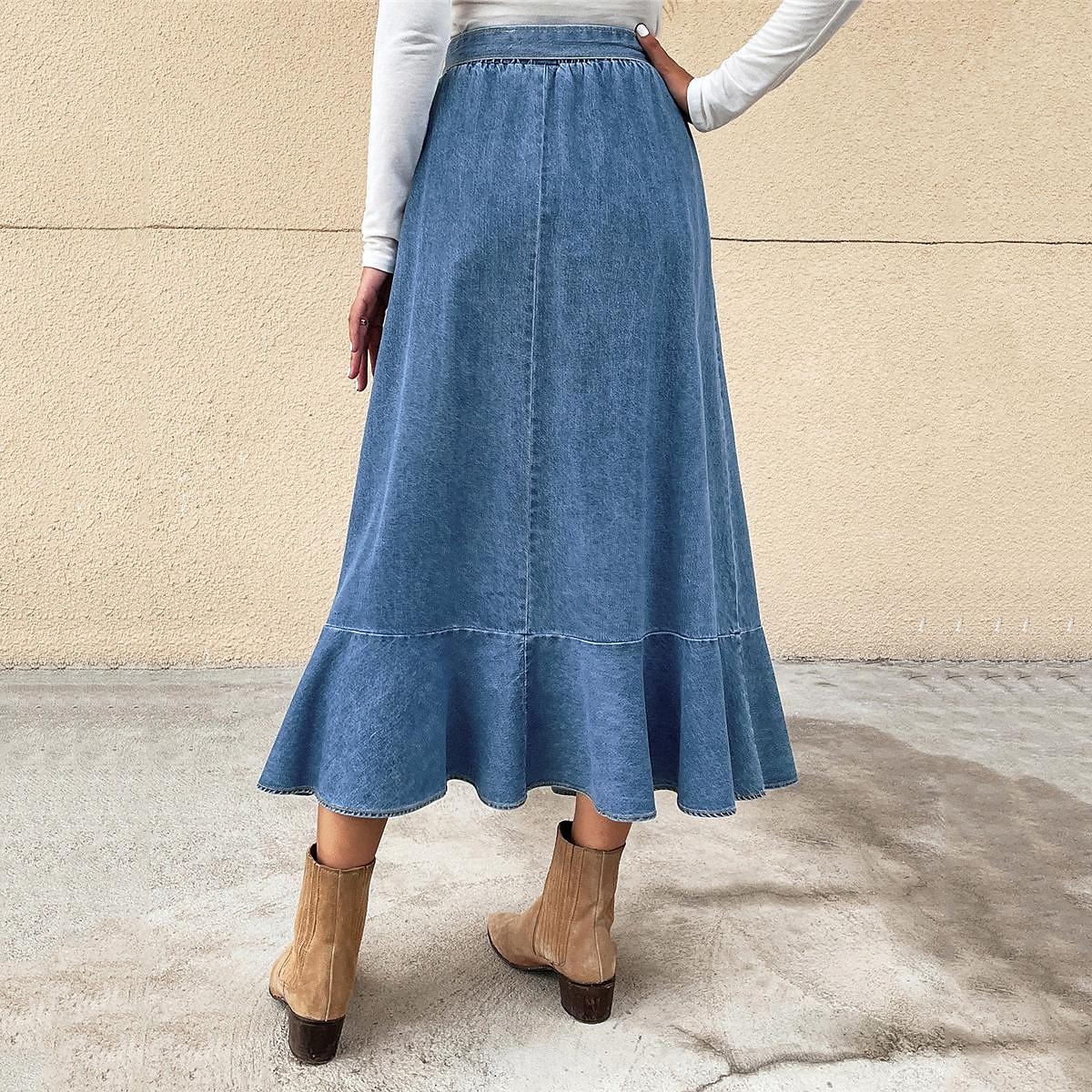 Per donna Gonna Linea A Altalena a dondolo Di tendenza Informale Maxi Vita alta Gonne Tinta unita Con balze Strada Giornaliero Blu Inverno Denim del 2025 a $32.99 –P5