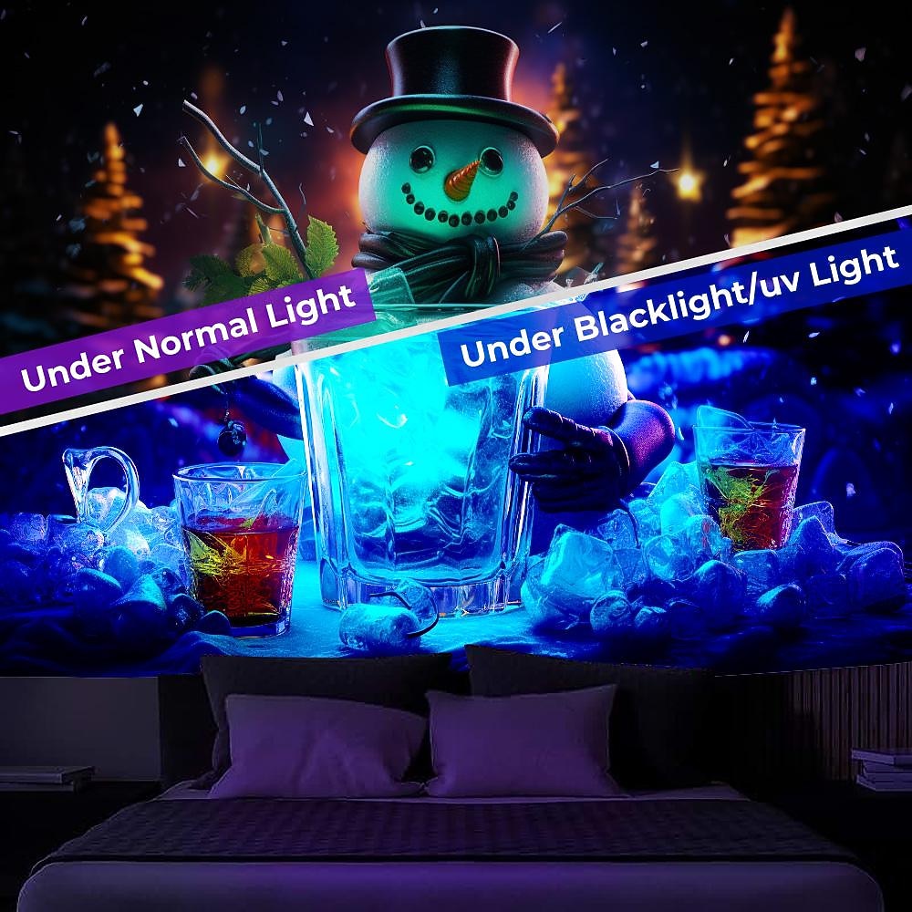 juldekorationer blacklight gobeläng uv reaktivt sken i mörkret snögubbe xmas trippy bar dimmigt hängande gobeläng väggkonst väggmålning för vardagsrum sovrum 2025 - $20.99 –P5