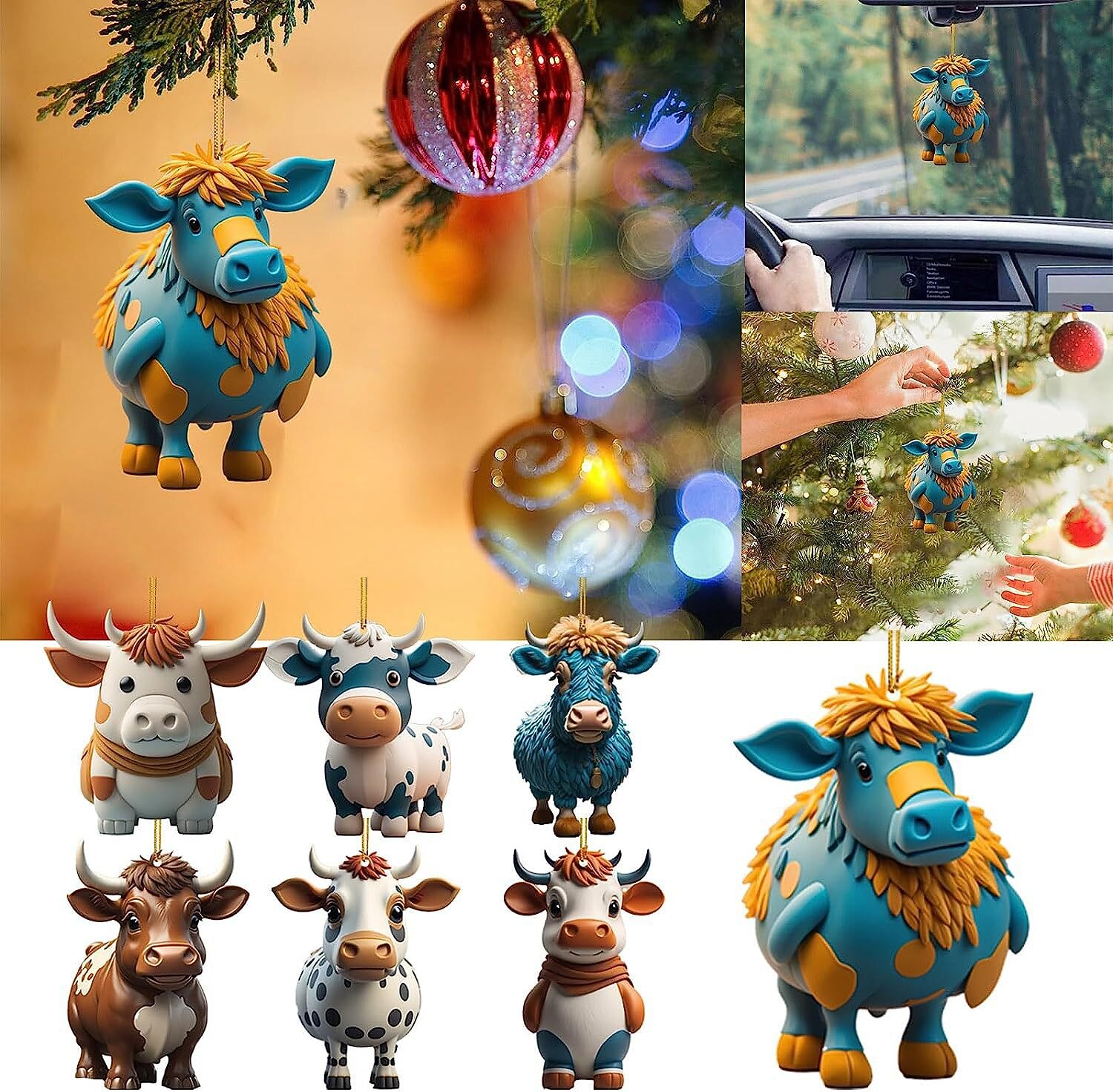 Set Di 8 Decorazioni Per Albero Di Natale In Plastica - Alberelli 5 Cm, Infrangibili, Finiture Opache E Lucide, Colore Antracite - 3