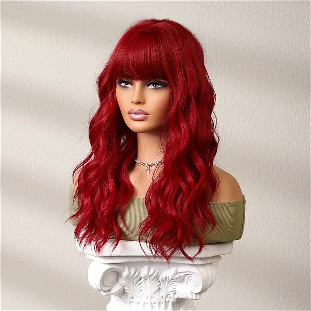 Parrucca rossa lunga 24 pollici con frangia per donna, parrucche ricce ondulate parrucche sostitutive dei capelli in fibra sintetica resistente al calore per cosplay festa di Halloween abbigliamento del 2025 a $24.99 –P5