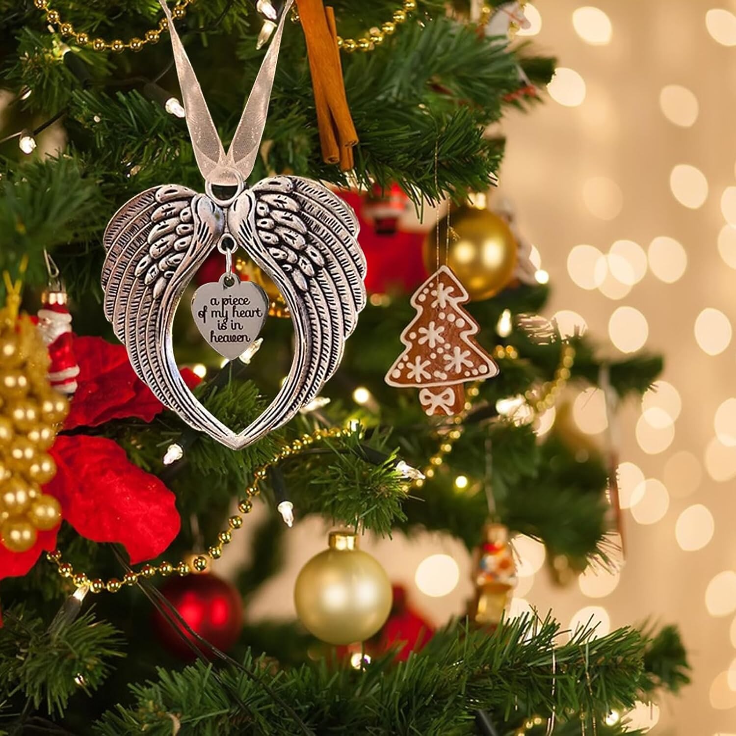 Angel Wings Christmas Ornament with Lanyard Style Memorial Decoration for Tree Sympathy Gift Loved Ones in Silver 2025 - CAD $4.99 –P3