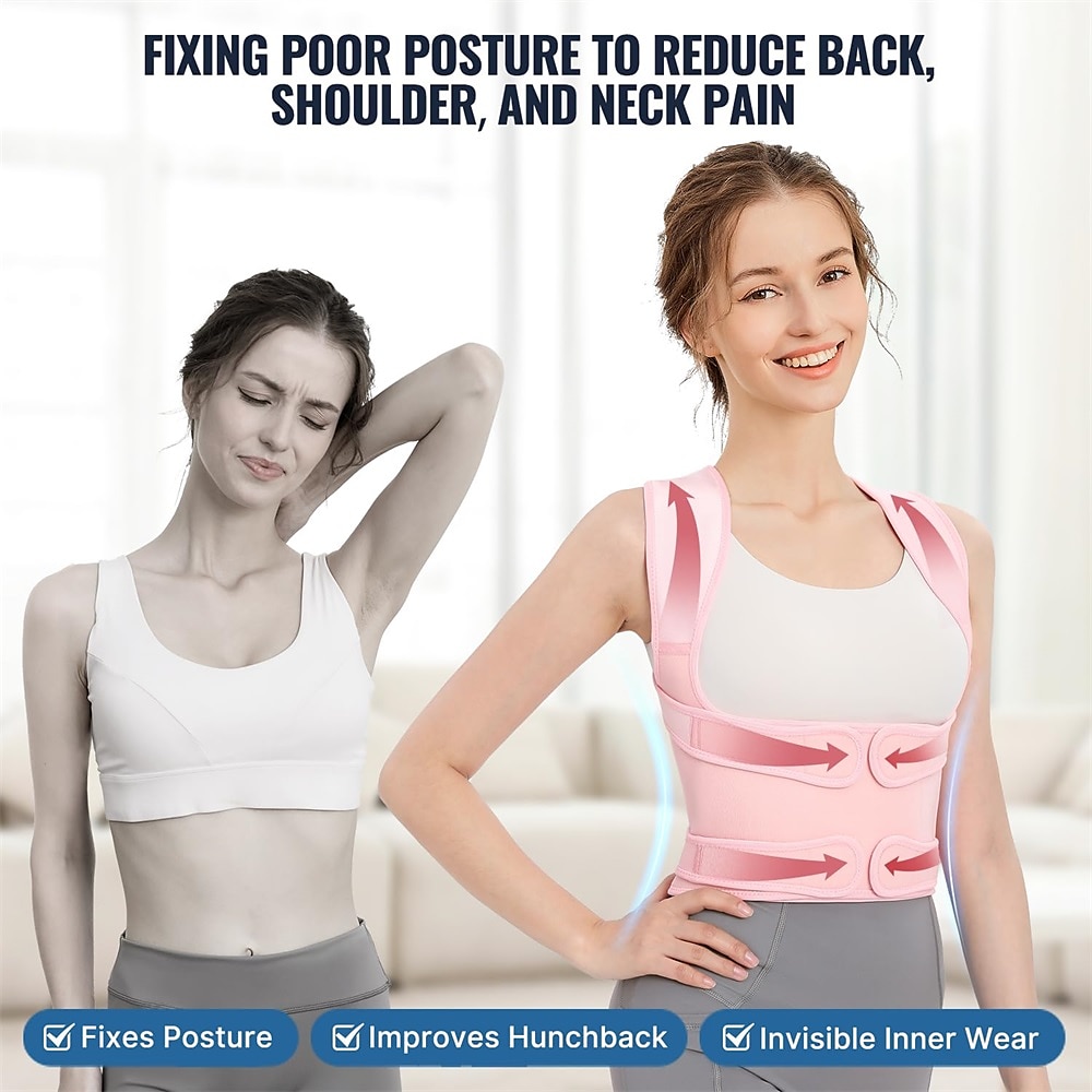Back Brace Posture Corrector for Women: Shoulder Straightener Adjustable Full Back Support Upper and Lower Back Pain Relief - Scoliosis Hunchback Hump Thoracic Spine Corrector Pink Large 2025 - $25.99 –P8
