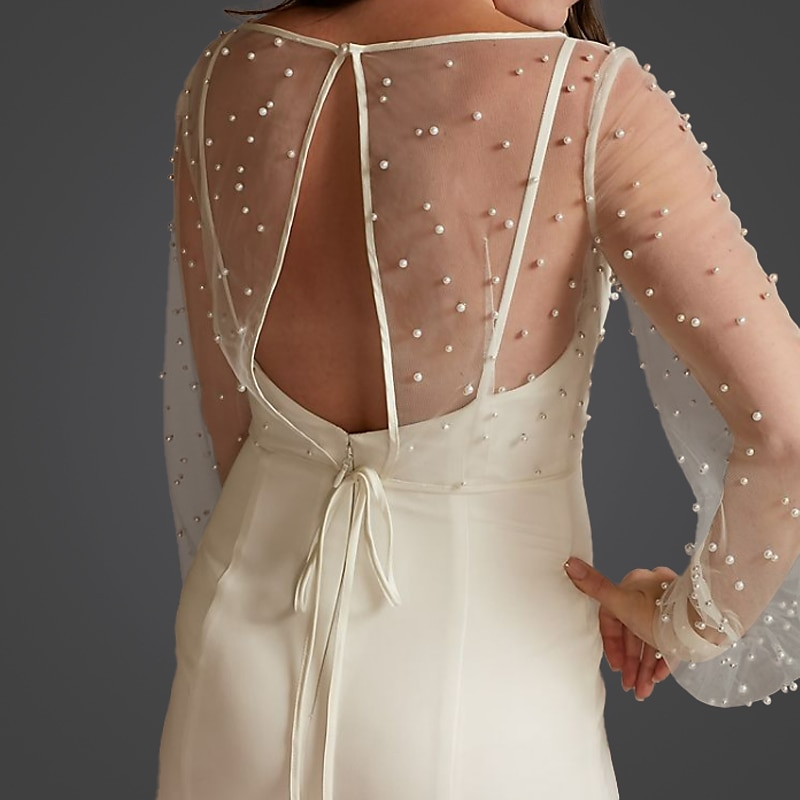 Elfenben Falsk Pärla Sjalk  Wrap Brudens Wrap Bolero Lyx Brud Puff Lång Ärmd Spets Bröllop Wraps För Bröllop Vår  Sommar klänning för att imponera 2025 - $30.99 –P2