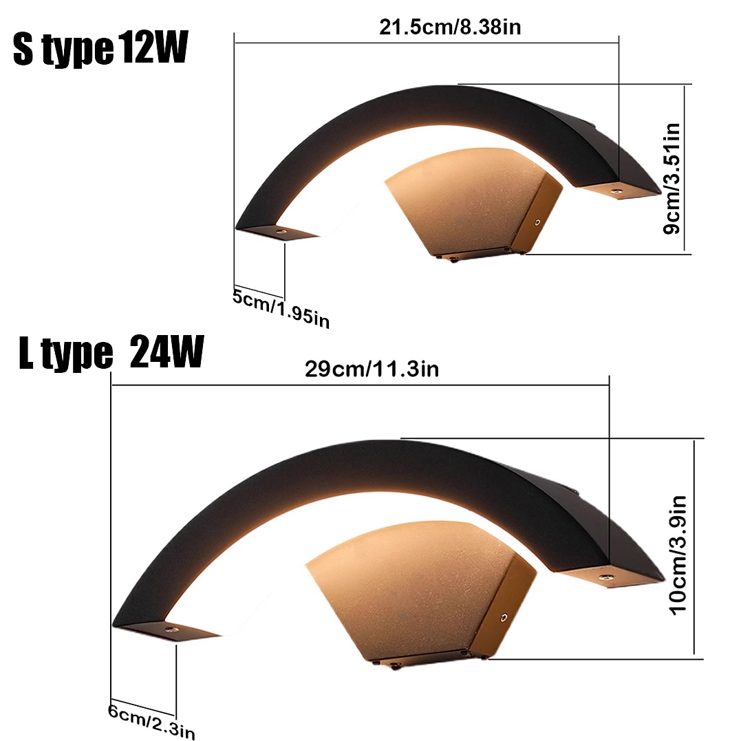 buitenwandlamp 12w 24w boog moderne buitenwandlamp waterdicht ip65 stabiel op buiten zwarte wandlamp geschikt voor buitenveranda binnentuin badkamer slaapkamer ac85-265v 2025 - $33.99 –P1