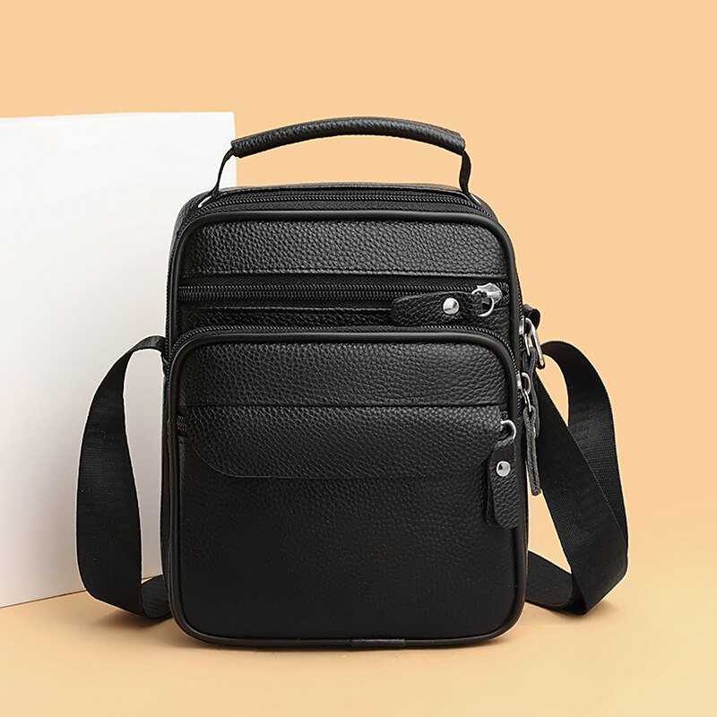 Voor heren Crossbody zak Schoudertas Schooltas Leder Buiten Dagelijks Feestdagen Rits Grote capaciteit waterdicht Lichtgewicht Effen Kleur Zwart 2025 - $29.99 -P3