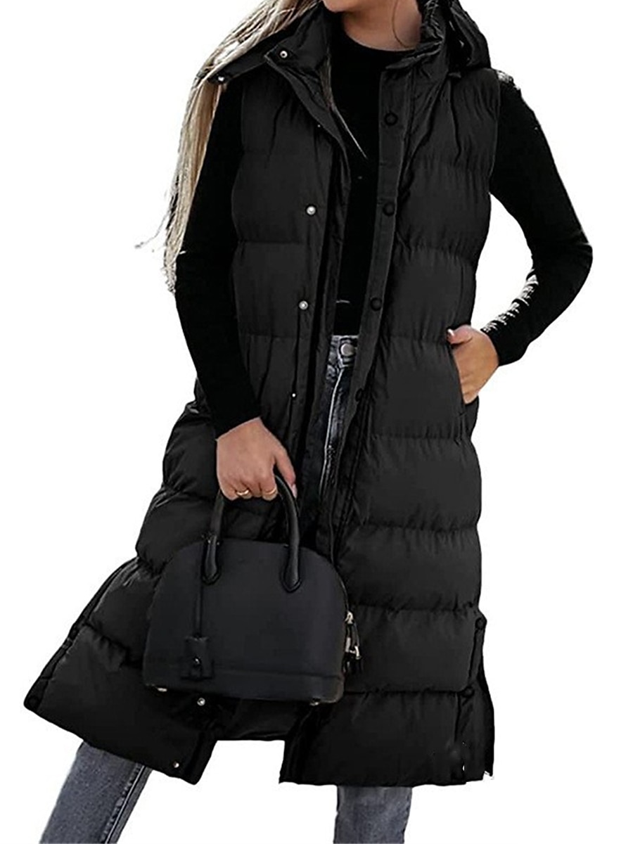 Women's Puffer Vest Long Winter Coat Sleeveless Hooded Jacket Thermal Warm Parka Windproof Gilet Zipper Outerwear Fall 2023 - US $44.99 –P7