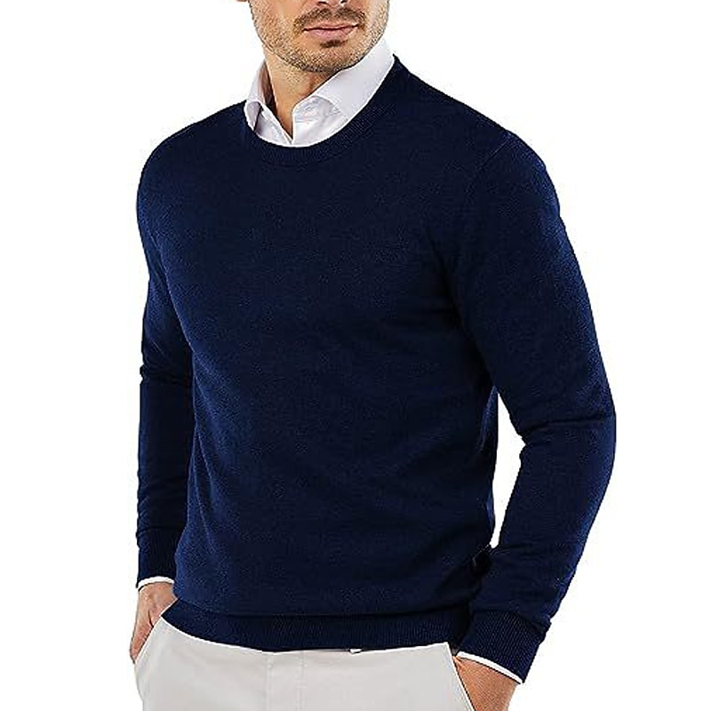 Men's Pullover Sweater Jumper Dress Sweater Jumper Ribbed Knit Cropped Knitted Plain Crew Neck Keep Warm Modern Contemporary Daily Wear Going out Clothing Apparel Fall Winter Black Yellow S M L 2025 - GBP £23 –P1