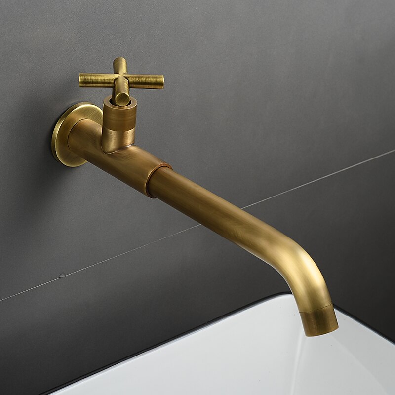 Wall Mounted Bathroom Sink Faucet, Brass Constructed Single Handle One Hole Long Reversible Spout Bath Mixer Taps for Bathroom Sink Tall Vessel in Black Chrome Antique Brass Silver 2025 - $77.99 –P6
