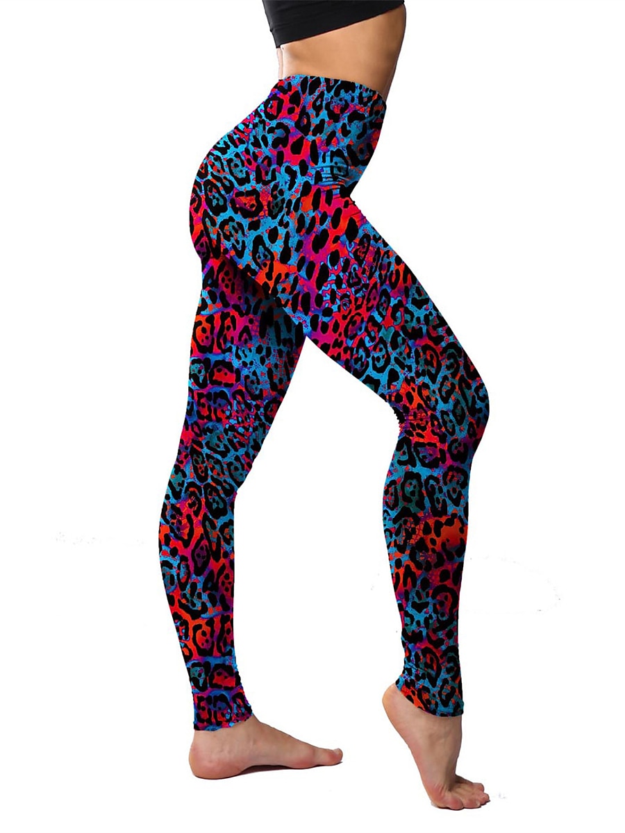Women's Leggings Active Fashion Full Length High Waist Leopard Gradient Snake Print Elastic Waist Print Breathable Soft Comfortable Micro-elastic Outdoor Vacation Home Leopard Print 0358 blue and 2025 - $13.99 –P13