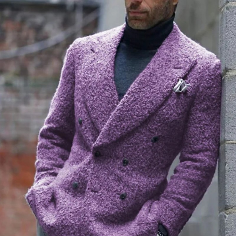 Homens Jaqueta Blazer Colar de fechamento Moda Casual Cor Sólida Exército verde Roxo Marron Moderno Seis botões de peito duplo de 2025 por $86.99 –P2