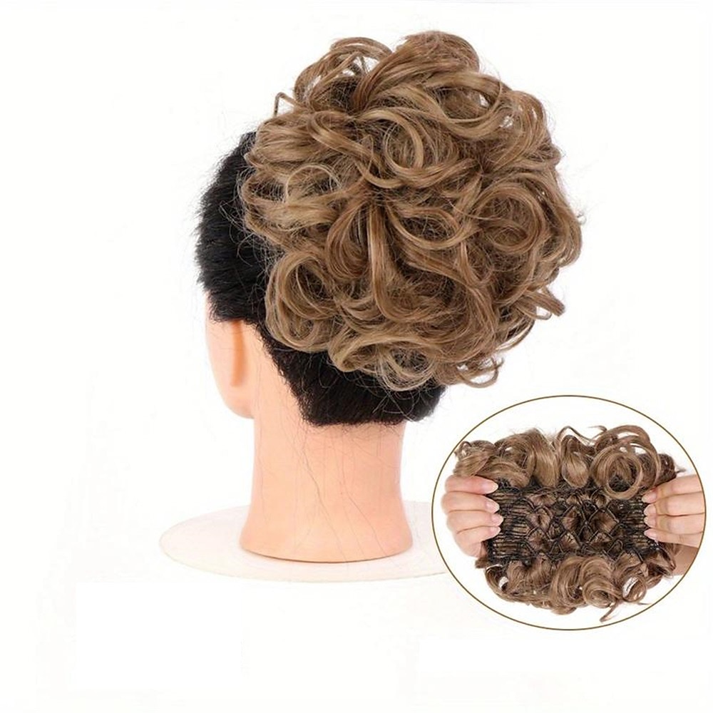 mariée gros chignon en désordre, chignon bouclé synthétique avec clips de peigne, queue de cheveux couverture chignon extension de queue de cheval faux cheveux naturels de 2025 ? $11.99 –P8