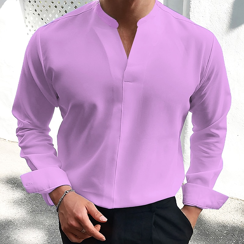 Hombre Camisa de verano Camisa casual Negro Blanco Vino Azul Marino Oscuro Azul Piscina Manga Larga Plano Escote en Pico Calle Vacaciones Sexy Ropa Moda Camisas Ocio 2026 - $27.99 –P10