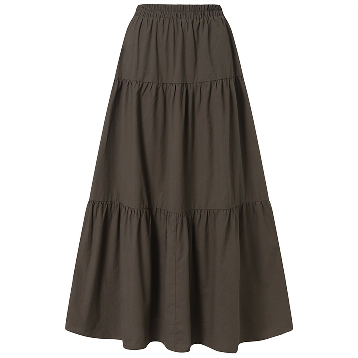 Women's Skirt Swing Long Skirt Fashion Casual Maxi Mid Waist Skirts Solid Colored Ruched Ruffle Vacation Street Black Wine Purple Brown Spring & Summer Cotton Linen 2025 - $32.99 –P6