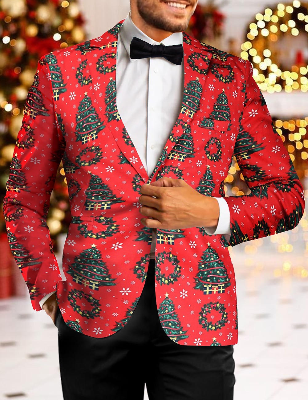 Men's Christmas Ugly Party Blazer Jacket Regular Tailored Fit Snowflake Printing Single Breasted One-button for Dinner Prom Holiday Plus Size Xmas 2023 2025 - $56.99 –P3