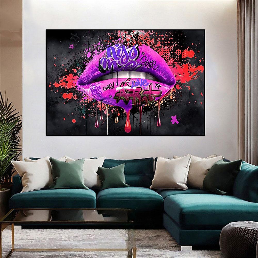 csókolj meg graffiti ajkak pop art vászon festmény absztrakt szerelmes poszter és faliképek nyomtatása nappali lakberendezéshez 2025 - $20.99 –P2