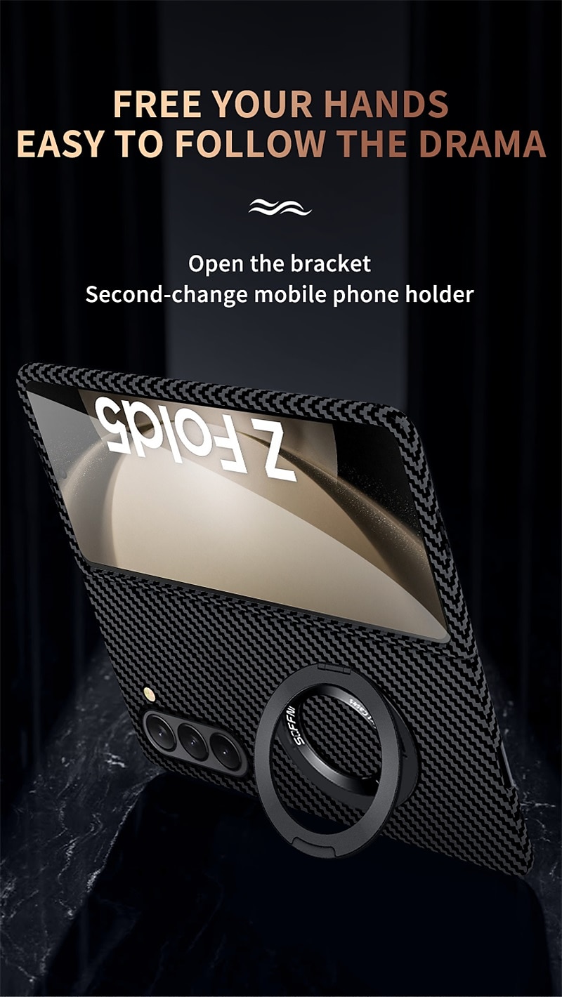 2025年 Samsung Galaxy Z Fold 6 Z Fold 5 Z Fold 4 Z Fold 3 Z Fold 2 用の電話ケース フリップカバー スタンドホルダー付き フルボディプロテクティブ ワイヤレス充電サポート カーボンファイバー コレクション – $32.99 –P6