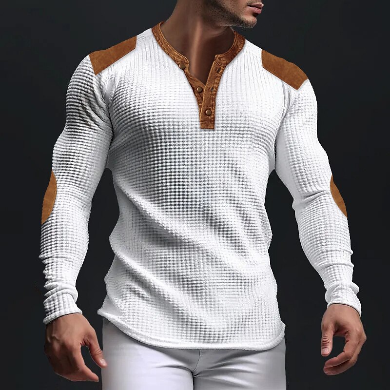 Pánské Vaflové tričko Tričko s knoflíkem Tričko Waffle Henley košile Dlouhý rukáv Henley Jaro & podzim Barevné bloky Módní Designové Základní Slátanina Dovolená ulice Jdeme ven Černá Bílá Námořnick 2025 - $21.99 –P1