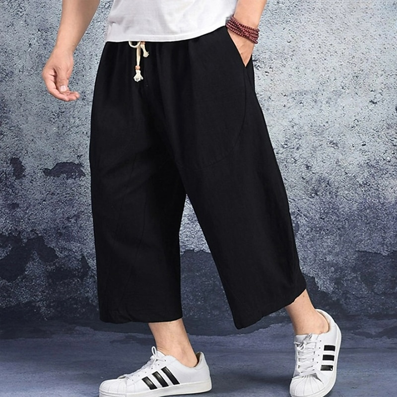 Homens Shorts de linho Shorts de verão Calças Capri Bolsos Com Cordão Cintura elástica Tecido Conforto Respirável Comprimento da panturrilha Casual Feriado Para Noite à moda Clássico Preto Branco de 2025 por $16.49 –P11