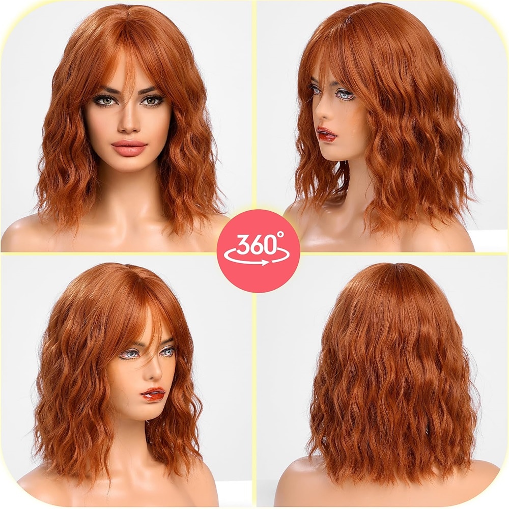 Auburn Bob Wigs for Women Synthetic Wavy Curly Hair Wig with Bangs for Daily Use Christmas Party Wigs 2025 - $21.99 –P5
