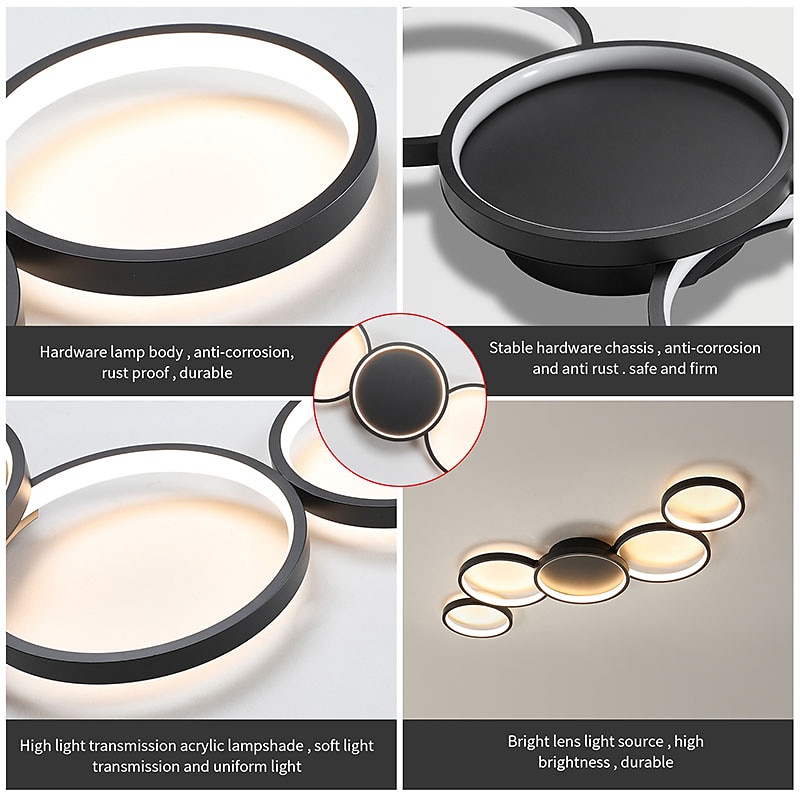 plafoniera a led dimmerabile design circolare moderno lampadario a sospensione in metallo 5 teste lampada a sospensione a led plafoniera a sospensione creativa in nero per soggiorno ristorante bar del 2025 a $201.49 –P3