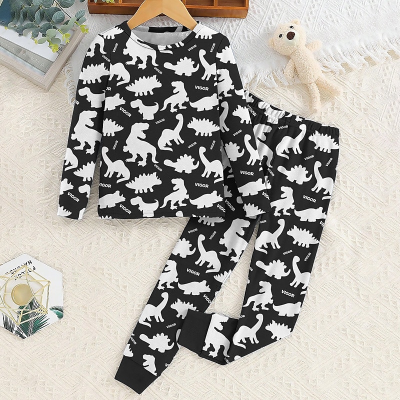 Boys 3D Dinosaur Pajama Sets Long Sleeve 3D Print Fall Winter Active Cool Daily Kids 3-12 Years Crew Neck Home Causal Indoor Regular Fit 2025 - $16.99 –P3