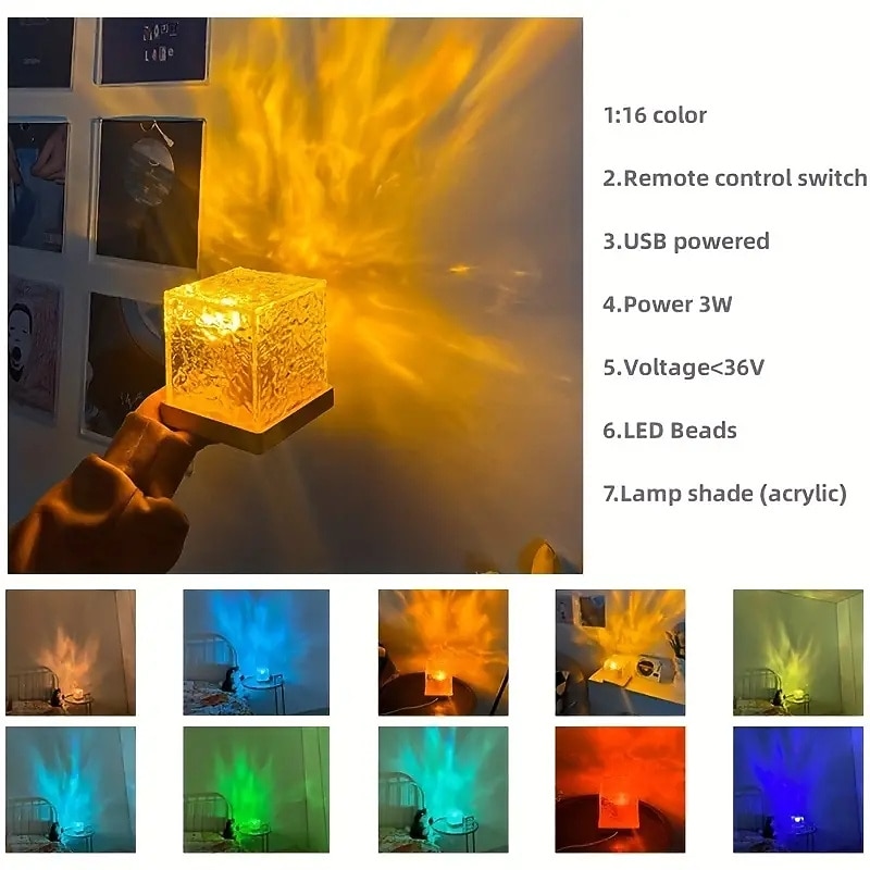 1pc 16-color Water Ripple Light Lava Lamp Crystal Lamp Night Light Room Decor Lights for Bedroom 2026 - $39.99 –P10