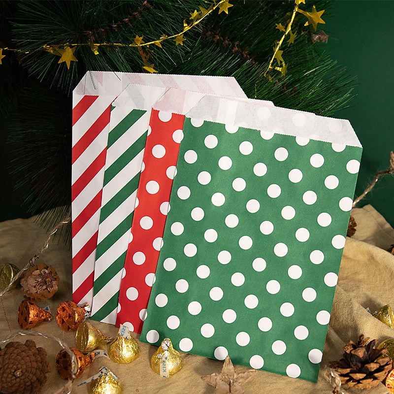 24 pezzi, sacchetti di caramelle natalizie, sacchetti di carta kraft in twill ondulato rosso e verde, sacchetti regalo per feste di Natale, inclusi set di adesivi, navidad, decorazioni natalizie, del 2025 a $6.49 –P4