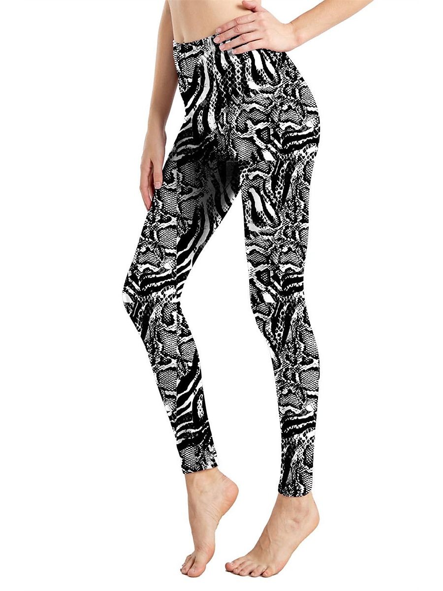 Women's Leggings Active Fashion Full Length High Waist Leopard Gradient Snake Print Elastic Waist Print Breathable Soft Comfortable Micro-elastic Outdoor Vacation Home Leopard Print 0358 blue and 2025 - $13.99 –P45