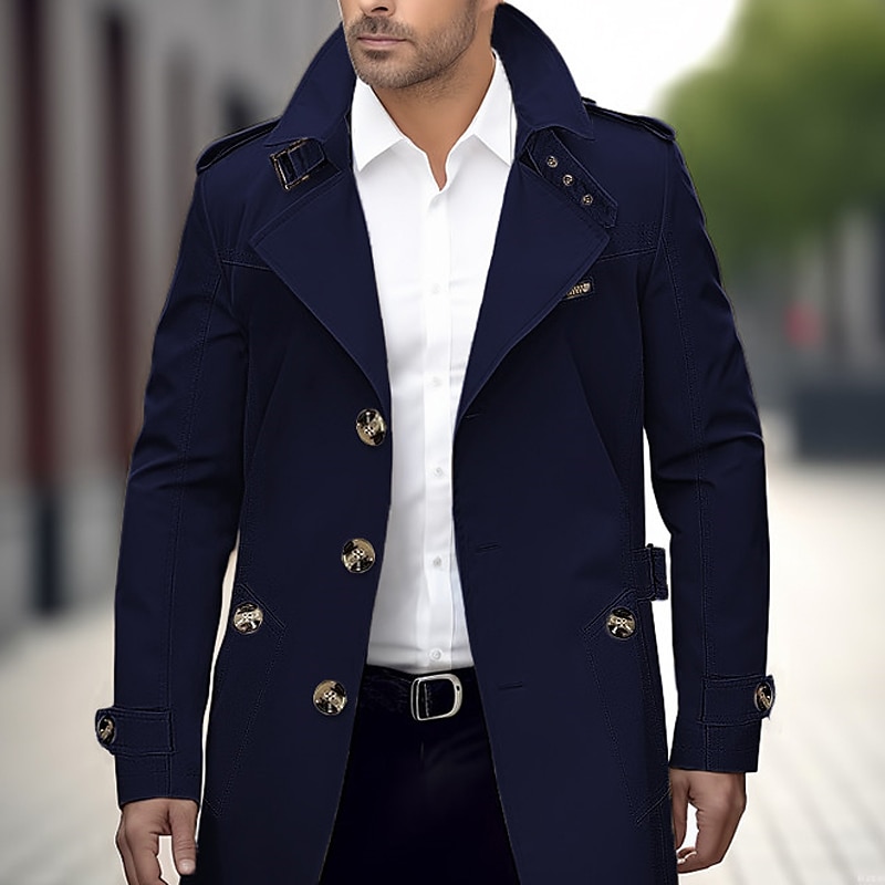 Herr Övergångsjacka Trenchcoat Utomhus Alla årstider Polyester Vindtät jacka Ytterkläder Kläder Streetwear Slät Framficka Kavajslag Enkelknäppt 2025 - $45.99 –P5