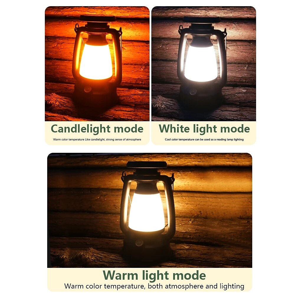 New Retro Lamp Tri-Color Led Stepless Dimming Light Source Portable Hanging Solar Charging USB Camping Outdoor Lighting 1PC 2025 - $30.99 –P10