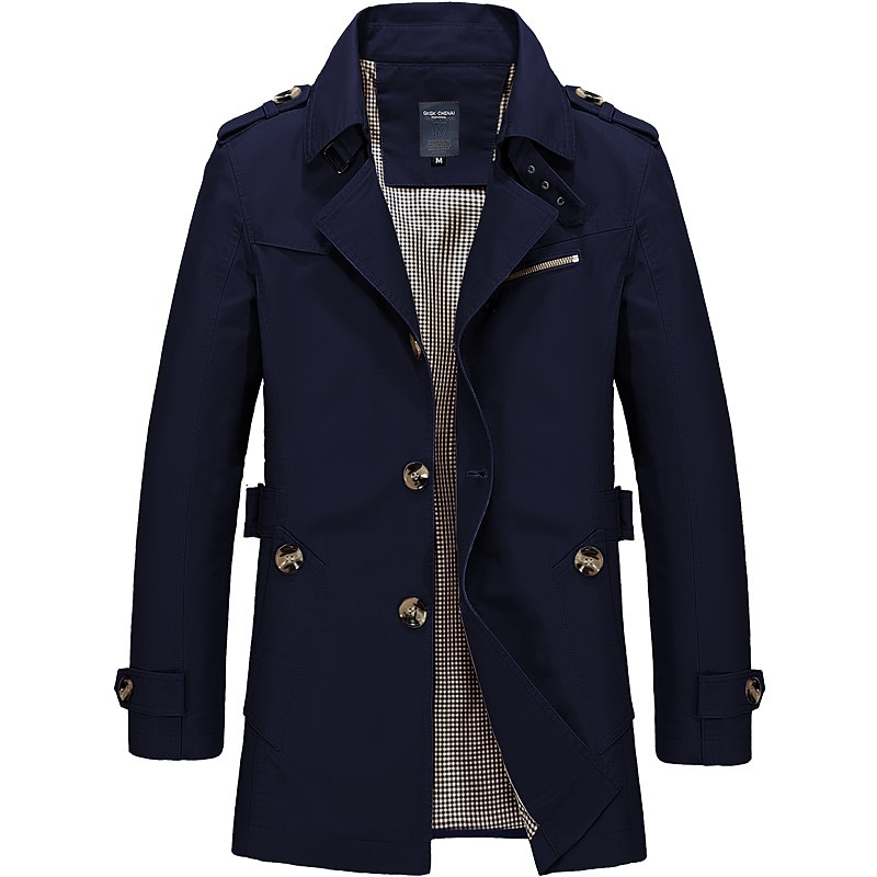 Herr Övergångsjacka Trenchcoat Utomhus Alla årstider Polyester Vindtät jacka Ytterkläder Kläder Streetwear Slät Framficka Kavajslag Enkelknäppt 2025 - $45.99 –P9