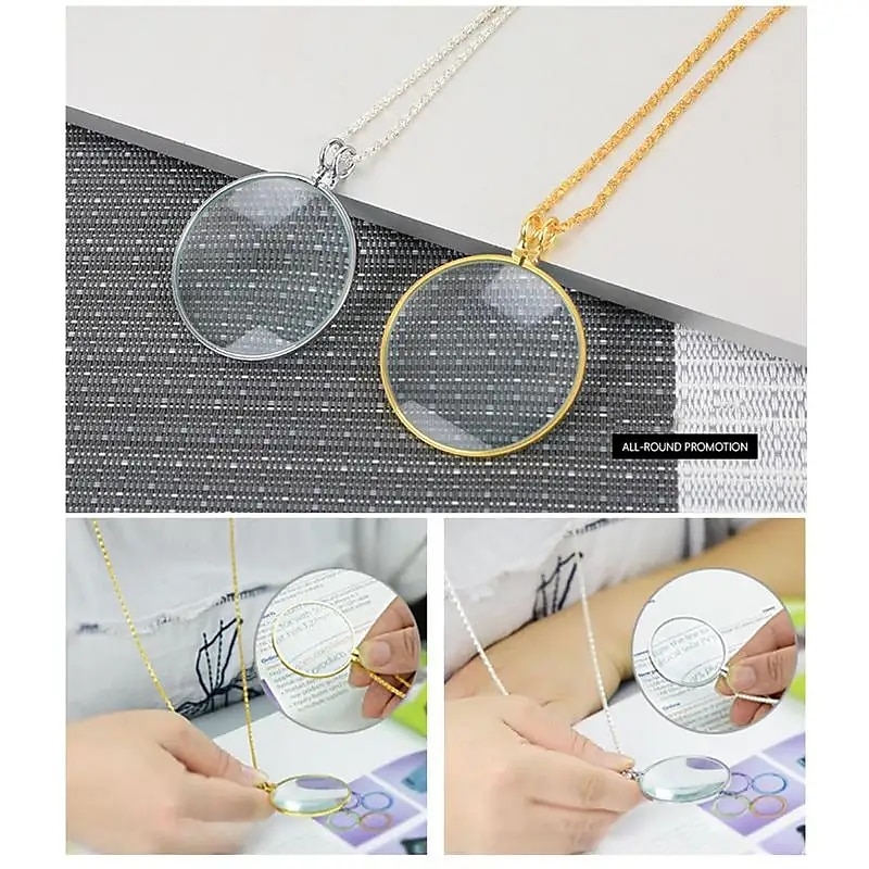 Collana monocolo decorativa con lente d'ingrandimento 5x, ciondolo con lente d'ingrandimento, collana a catena placcata in argento dorato per regalo di gioielli da donna del 2025 a $8.99 –P2