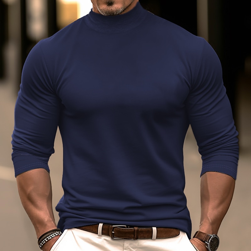 Men's T Shirt Turtleneck shirt Tee Top Long Sleeve Shirt Long Sleeve Turtleneck Spring &  Fall Plain Fashion Designer Basic Vacation Street Going out Black Red Navy Blue Top Tee for Men 2025 - $23.99 –P5