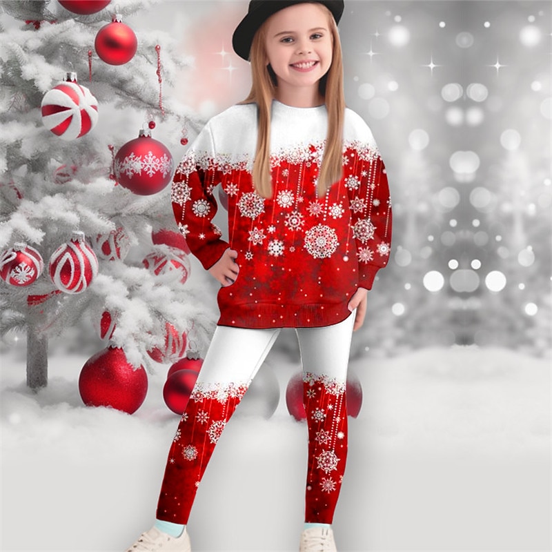 Девочки 3D Каждый В снежинку Рождественские наборы Комплект из толстовки и леггинсов Набор Длинный рукав 3D печать Осень Зима Активный Мода Повседневные Дети 3-12 лет Вырез под горло 2025 - $20.99 –P2