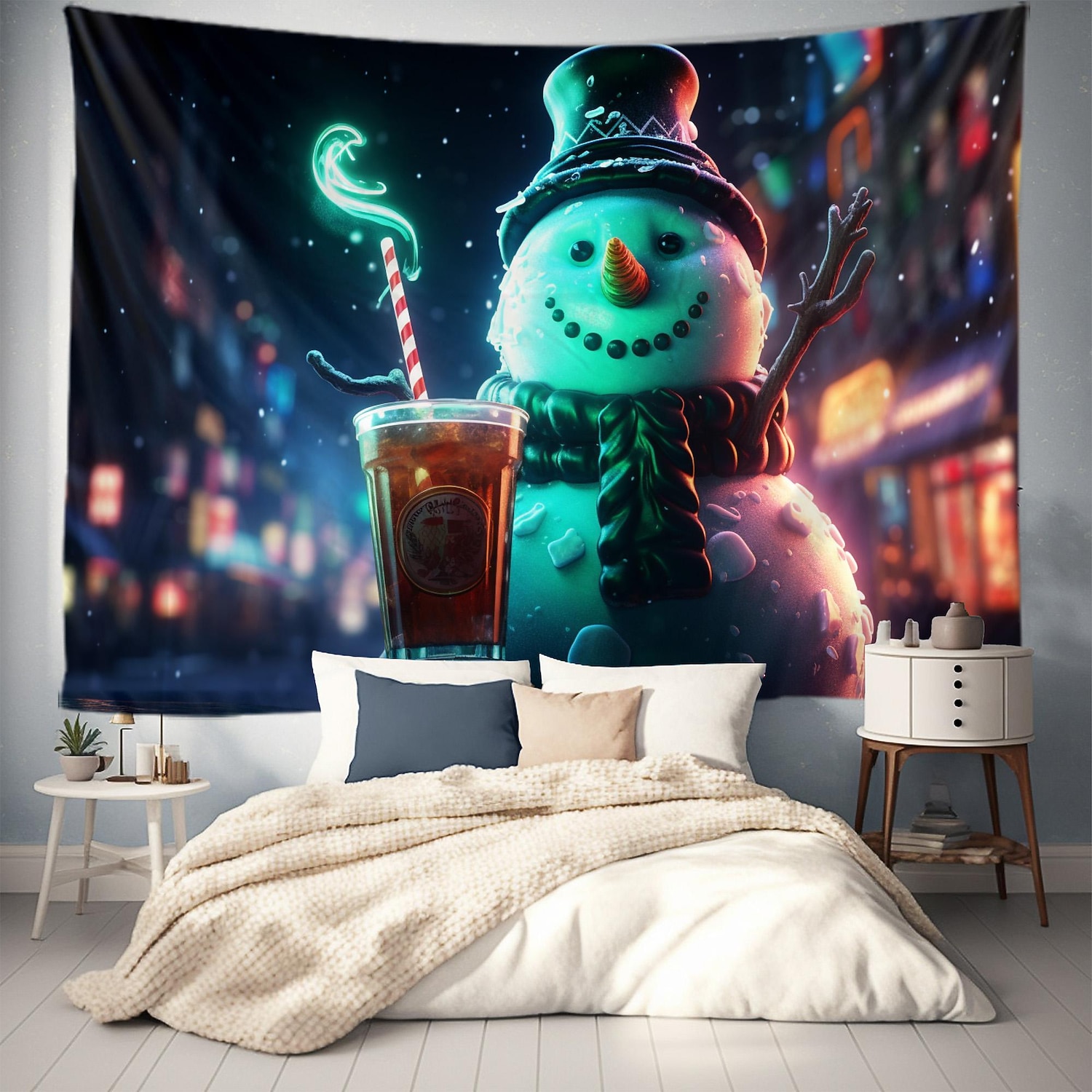 juldekorationer blacklight gobeläng uv reaktivt sken i mörkret snögubbe xmas trippy bar dimmigt hängande gobeläng väggkonst väggmålning för vardagsrum sovrum 2025 - $20.99 –P15
