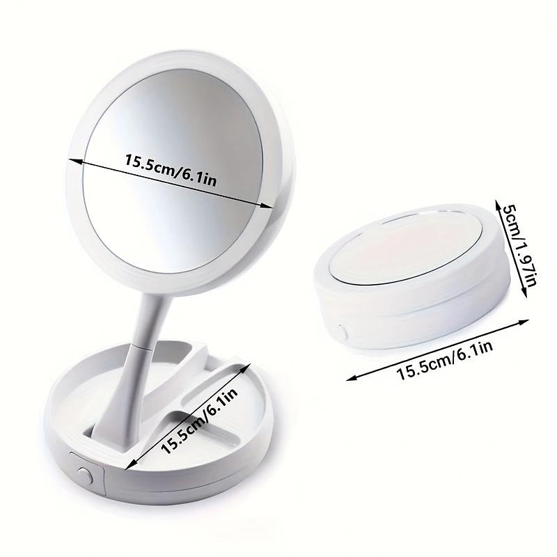 Specchio per il trucco pieghevole 1 pezzo con organizer per scatola portaoggetti con luce a LED, bifacciale 1x & Specchio retrattile ingranditore 10x per tavolo, toeletta, cosmetici del 2025 a $18.99 –P1