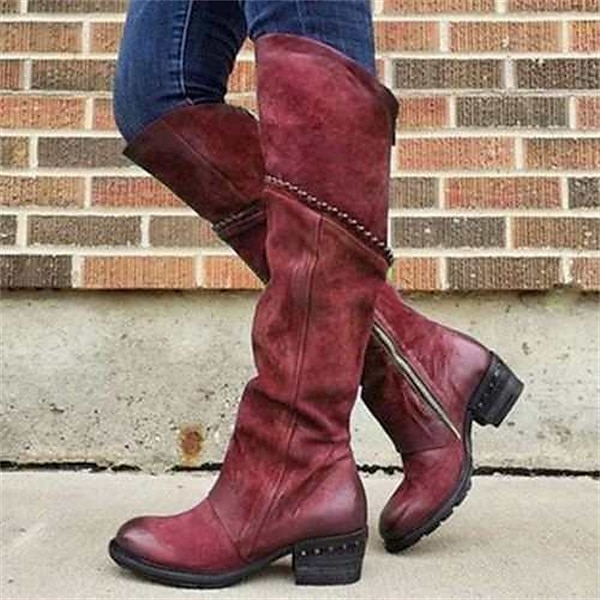 stivali alti fino al ginocchio in pelle scamosciata viola da donna con cerniera laterale e dettagli borchiati - calzature casual eleganti per autunno e inverno del 2025 a $54.99 –P4