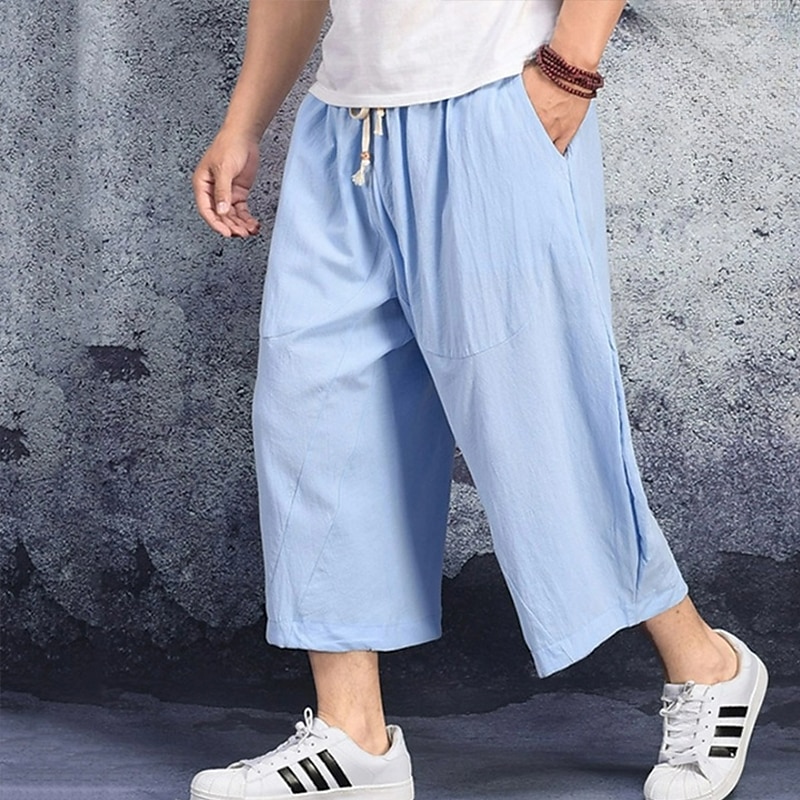 Homens Shorts de linho Shorts de verão Calças Capri Bolsos Com Cordão Cintura elástica Tecido Conforto Respirável Comprimento da panturrilha Casual Feriado Para Noite à moda Clássico Preto Branco de 2025 por $16.49 –P14