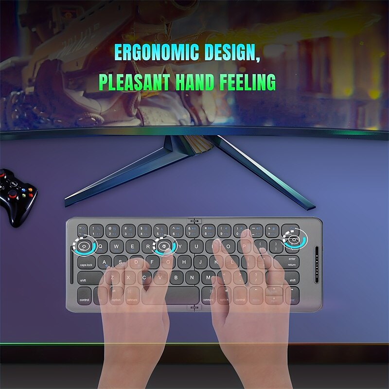 Wireless BT Folding Keyboard Computer Office Quiet Ultra-thin Portable Keyboard Three Systems Free Switching TYPE-C Charging 2025 - $55.99 –P4