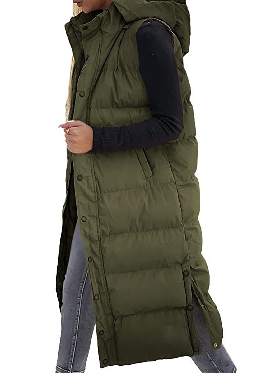 Women's Puffer Vest Long Winter Coat Sleeveless Hooded Jacket Thermal Warm Parka Windproof Gilet Zipper Outerwear Fall 2023 - US $44.99 –P4