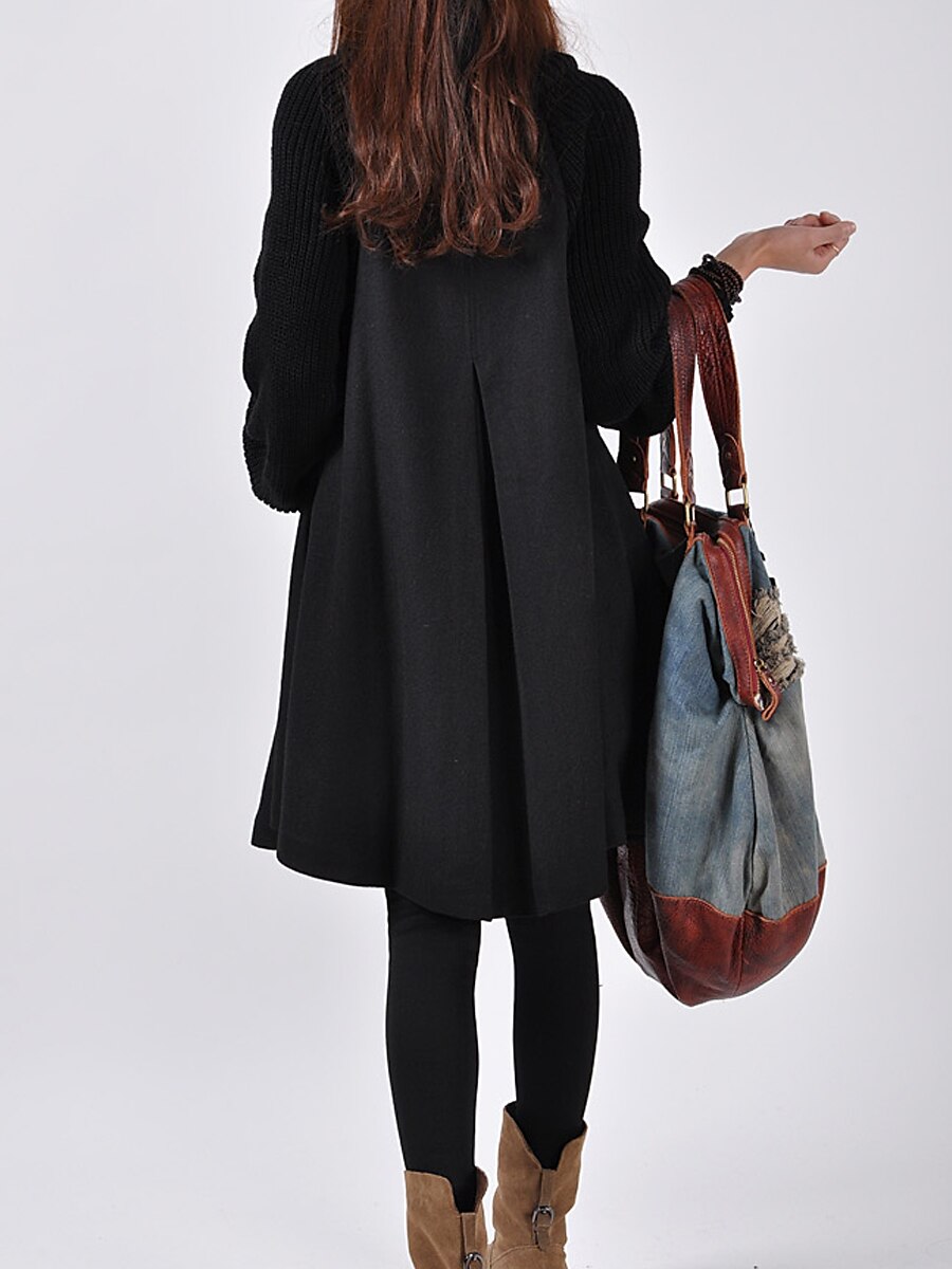 Women's Winter Coat Cloak / Capes Long Coat Winter Coat Single Breasted Thermal Warm Trench Coat Single Breasted Stand Collar Loose Fit Outerwear Long Sleeve Black 2023 - US $35.99 –P4