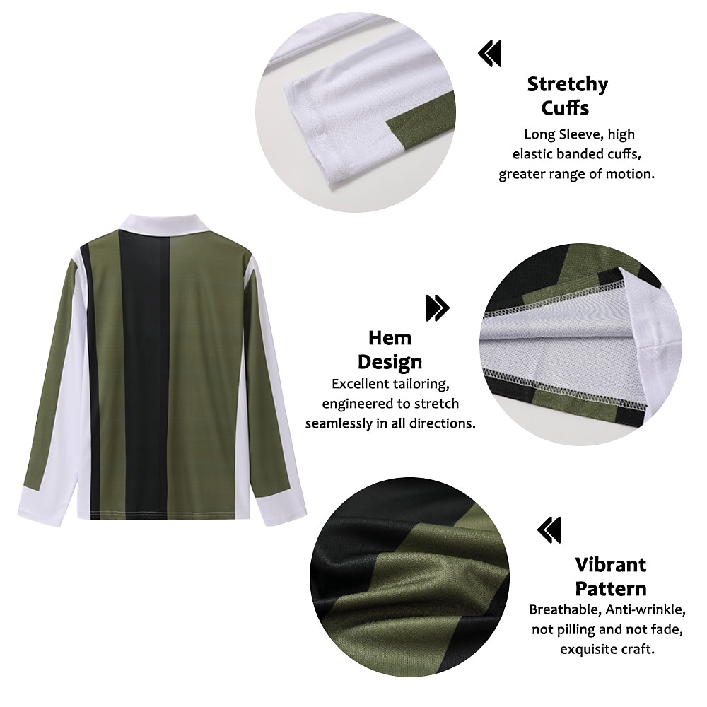 Men's Striped Zip Polo Shirts Golf Shirt Long Sleeve Polo Shirts Collared Shirts Business Casual WorkWear Formal Wear Festival Wear 3D Print Quarter Zip Polo Navy Blue Dark Green Brown 2025 - $23.99 –P2