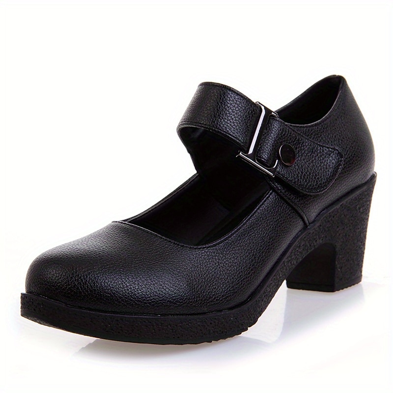 Pantofi de dans Mary Jane negri pentru femei cu baretă autoadezivă – pantofi de dans de salon confortabili cu toc mediu pentru începători și dansatoare de socializare 2025 - $42.99 –P2