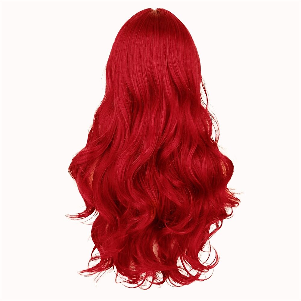 Perruque rouge pour femme longue ondulée bouclée avec raie centrale, aspect naturel, fibre synthétique résistante à la chaleur, pour usage quotidien, fête de Noël, 26 pouces de 2025 ? $24.99 –P3