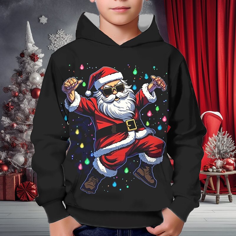 Jul Pojkar 3D jultomten Huvtröja Pullover Långärmad 3D-tryck Höst Vinter Mode Streetwear Häftig Polyester Barn 3-12 år Utomhus Ledigt Dagligen Normal 2025 - $16.99 –P4