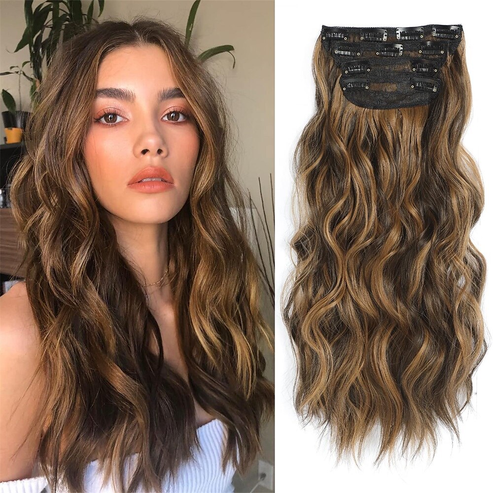 Synthetische uitbreidingen Klemmen Synthetisch haar Lang Haarextensies Clip-in 4 stuks Zacht Hittebestendig Pluizig Dames 2025 - $18.49 –P1