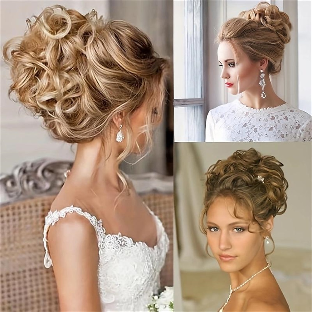 mariée gros chignon en désordre, chignon bouclé synthétique avec clips de peigne, queue de cheveux couverture chignon extension de queue de cheval faux cheveux naturels de 2025 ? $11.99 –P2