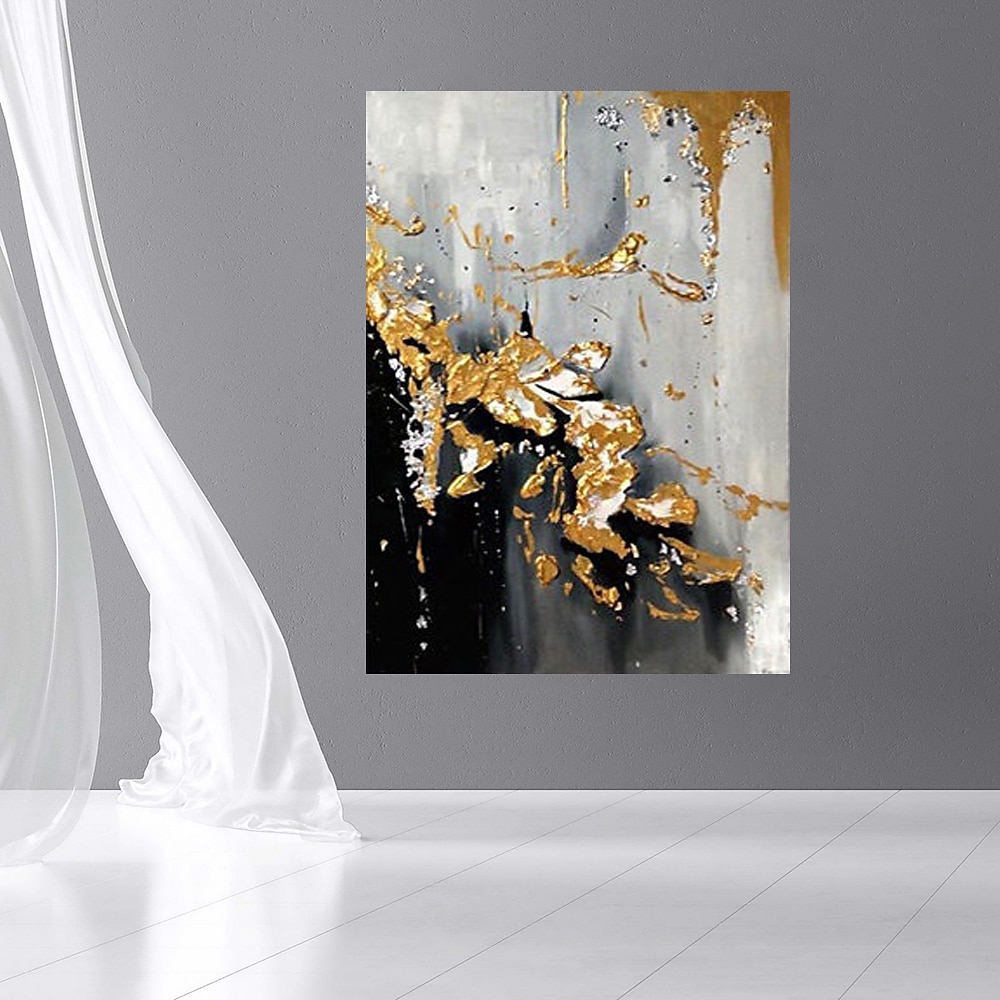 Großes handgemaltes goldenes Ölgemälde, Folienölgemälde, handgefertigt, Original-Ölgemälde, abstrakt, modern, auf Leinwand, goldenes Blatt, Wand, handgefertigtes Kunstdekor, gerollte Leinwand, kein 2025 - $61.99 –P5